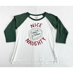 Soffe Nice Until Proven Naughty Raglan Shirt Womens Large L 3/4 Sleeve Christmas
